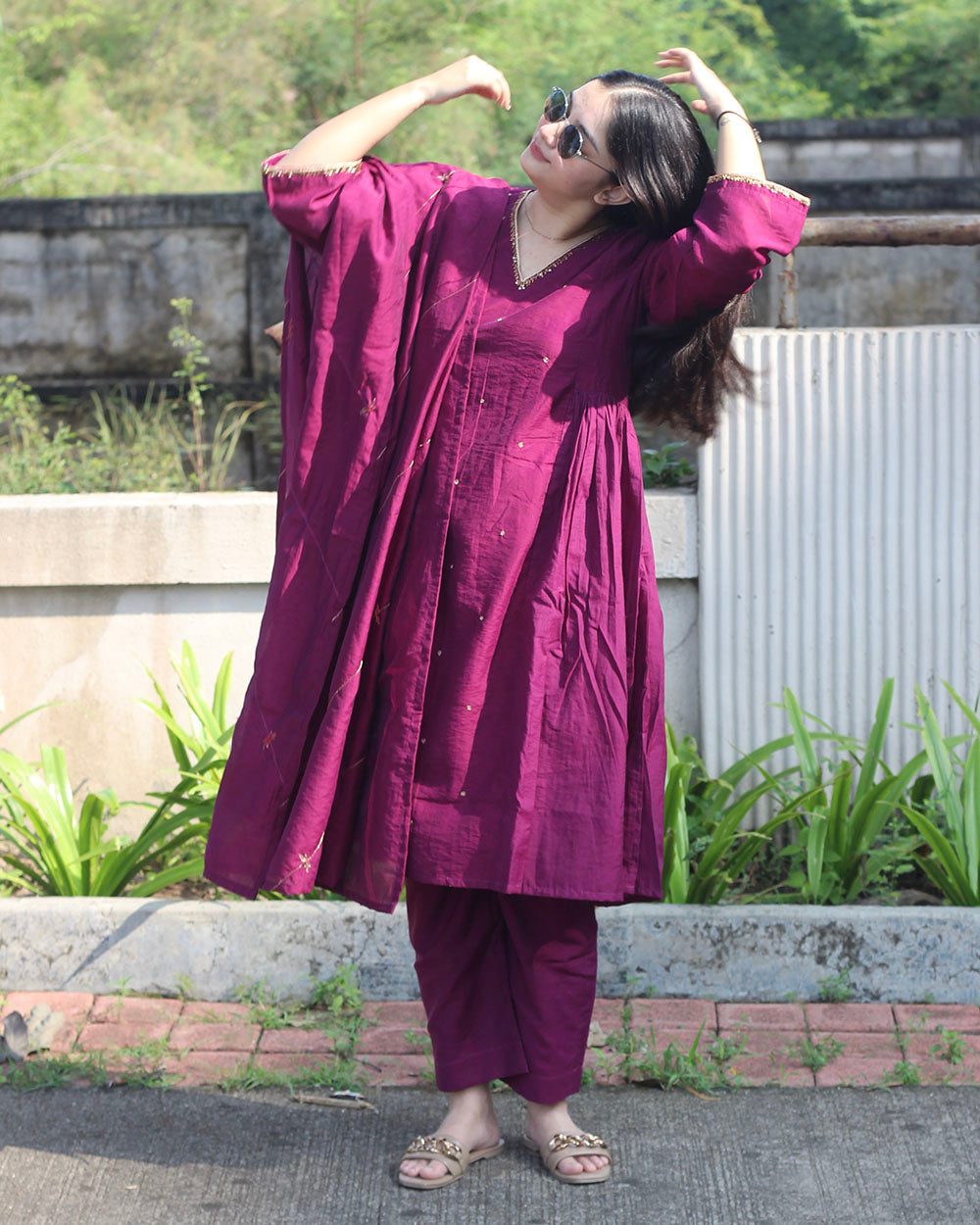 Adaa Mul Chanderi Suit Set - Set of 3