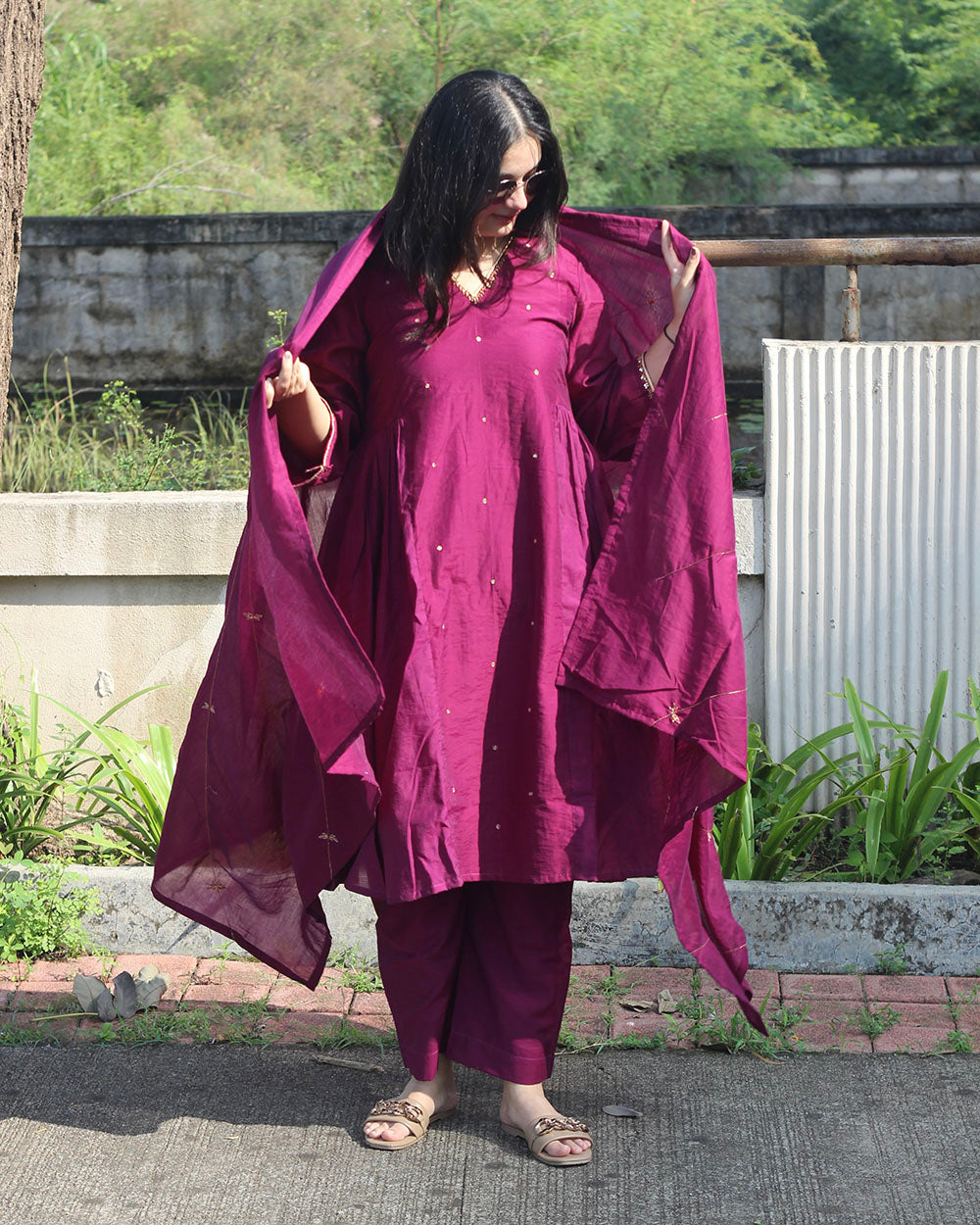 Adaa Mul Chanderi Suit Set - Set of 3