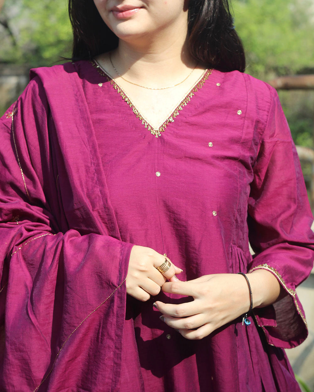 Adaa Mul Chanderi Suit Set - Set of 3
