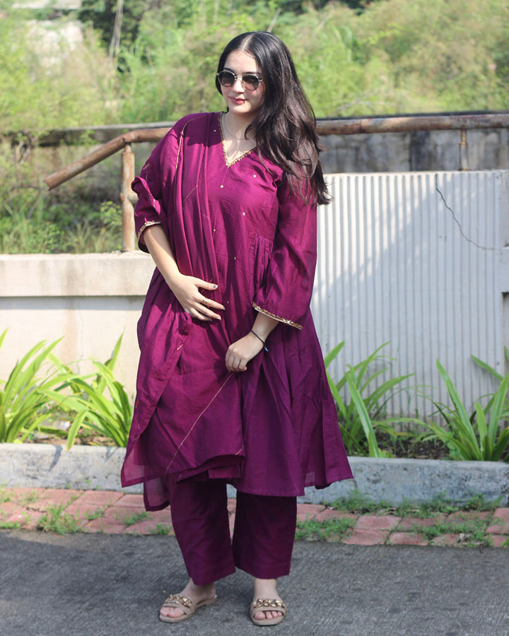 Adaa Mul Chanderi Suit Set - Set of 3