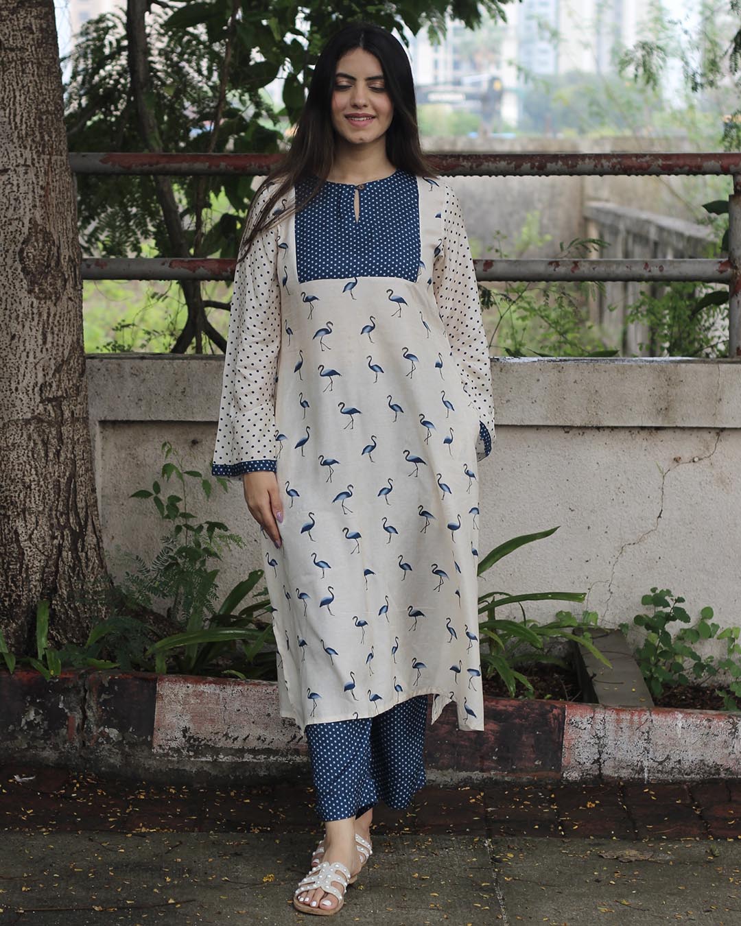 Ivory & Blue Harmony Pure Muslin Kurta Pant Set