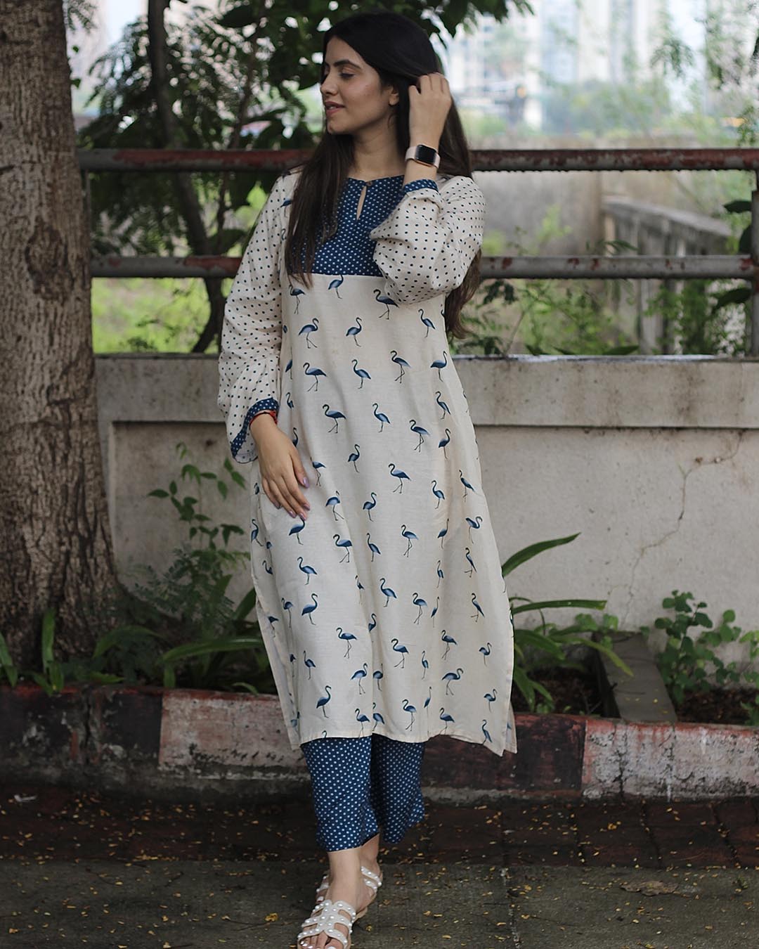 Ivory & Blue Harmony Pure Muslin Kurta Pant Set