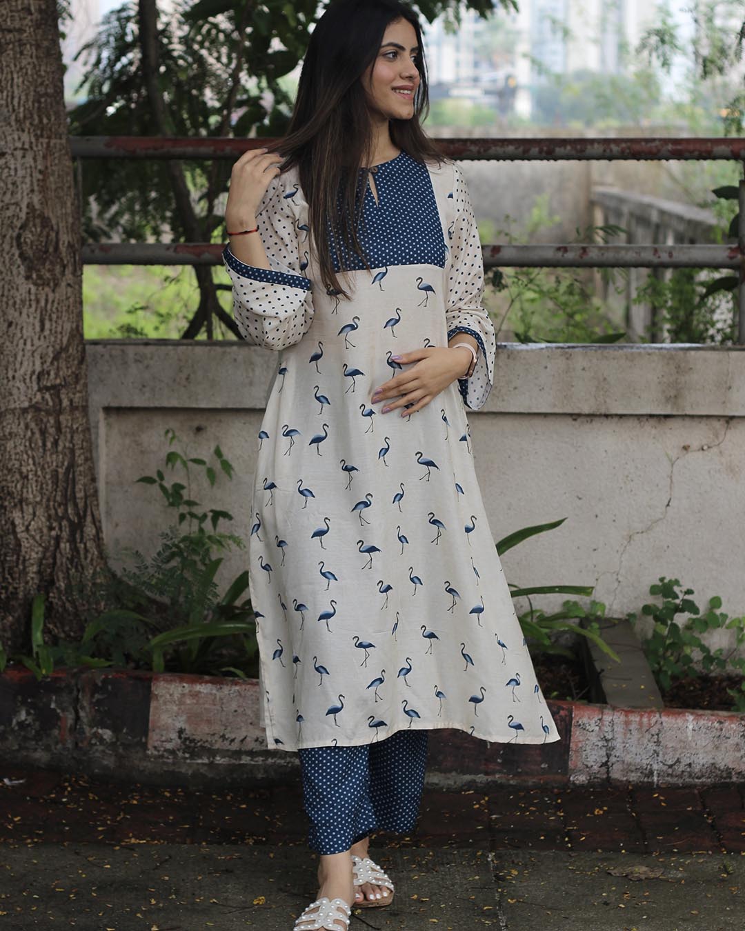 Ivory & Blue Harmony Pure Muslin Kurta Pant Set