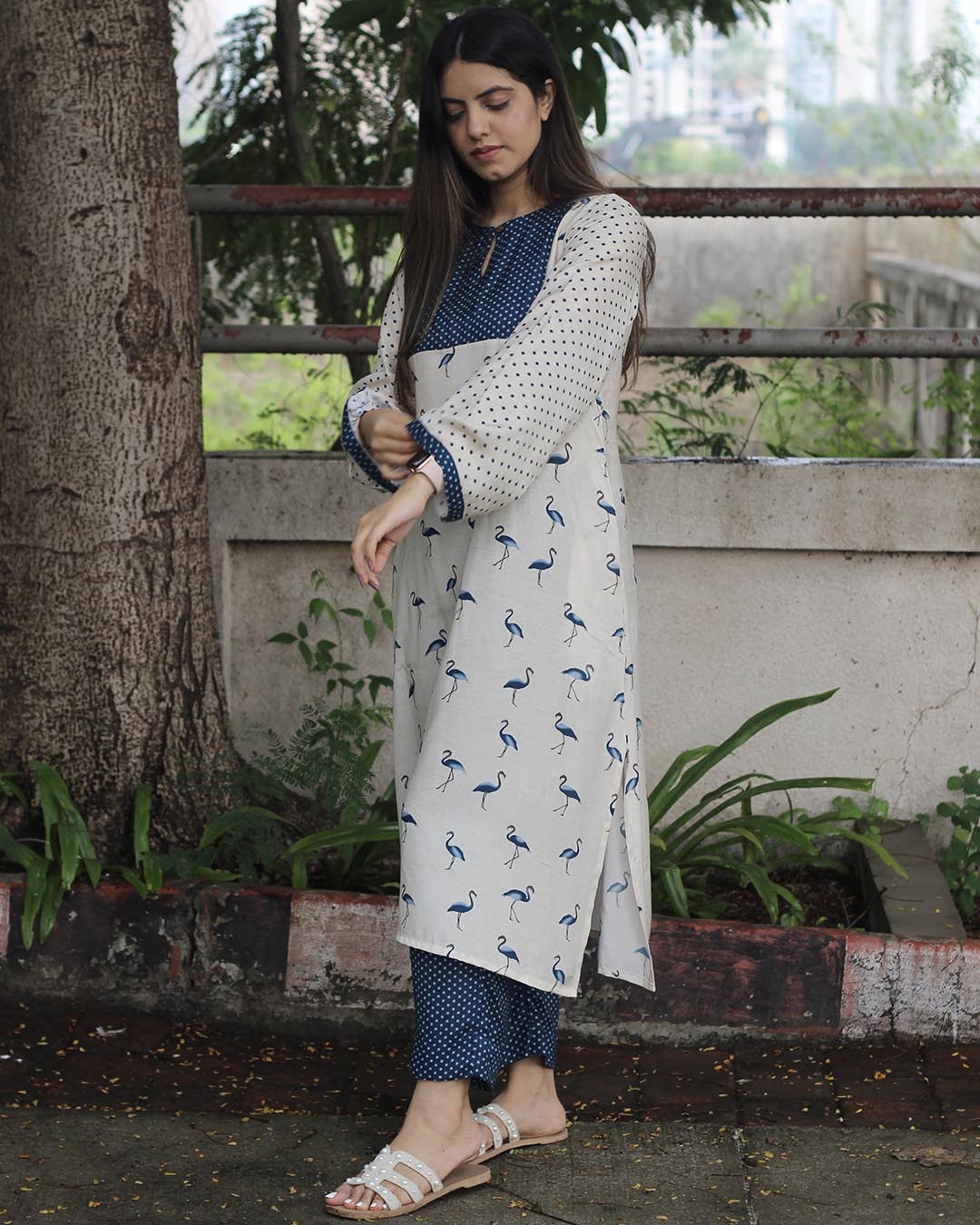 Ivory & Blue Harmony Pure Muslin Kurta Pant Set