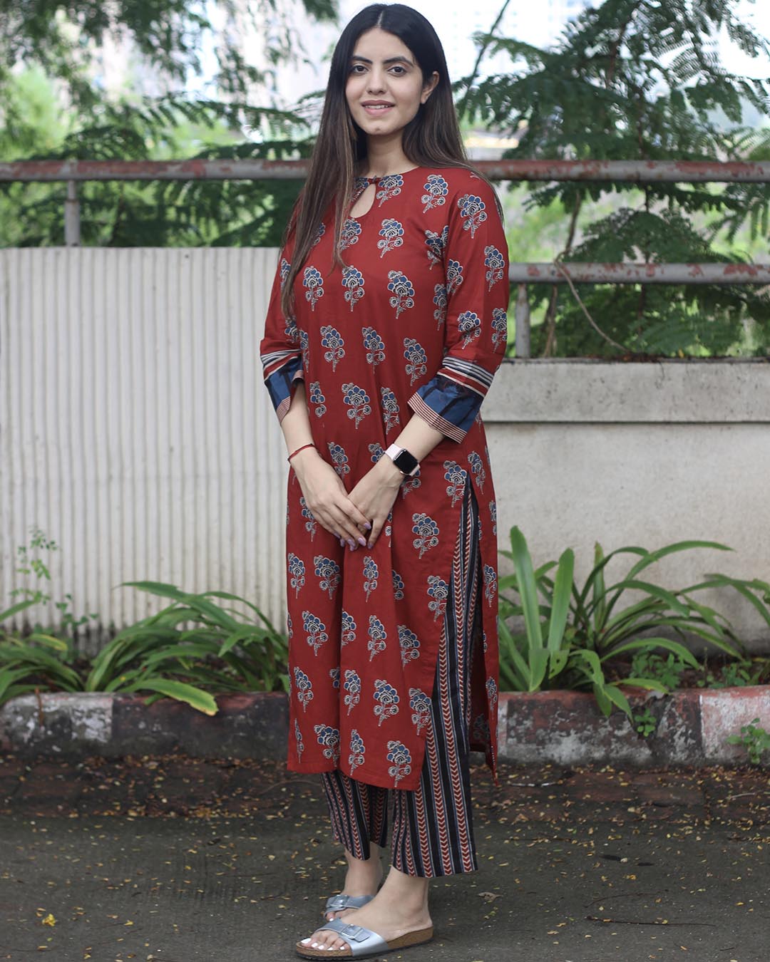 Crimson Bloom Handblock Kurta