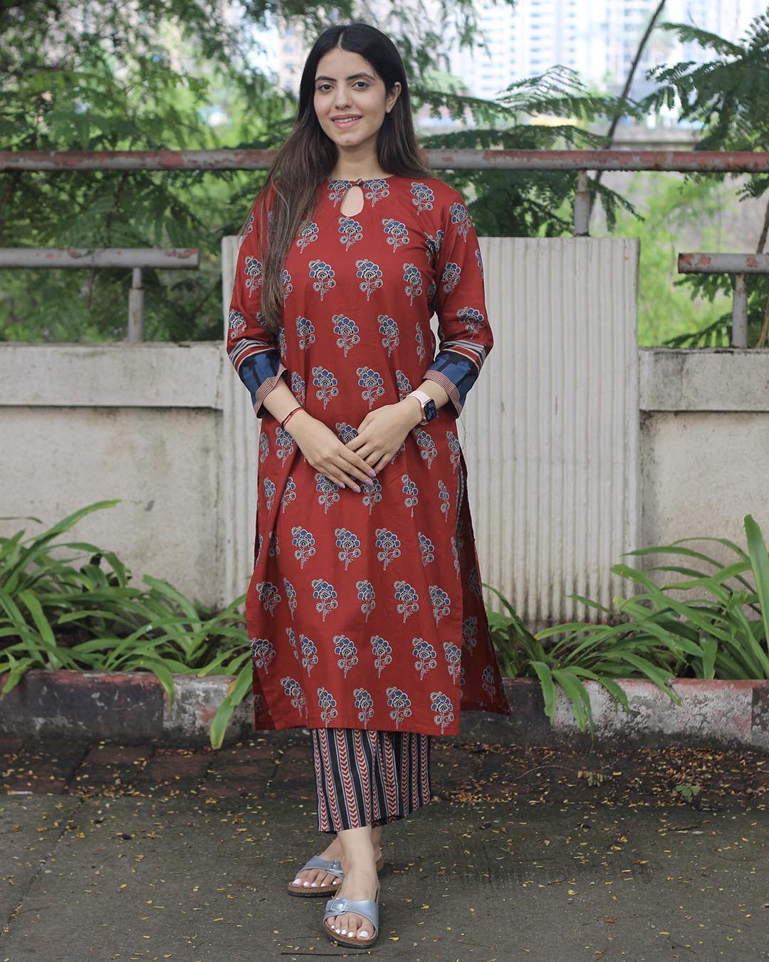 Crimson Bloom Handblock Kurta