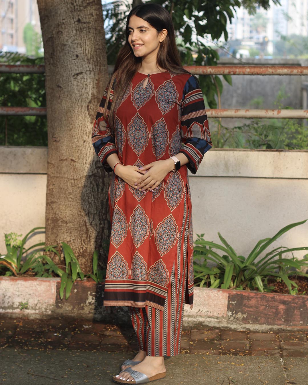 Royal Red Handblock Cotton Kurta