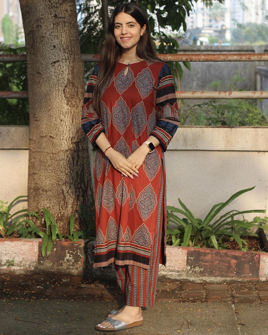 Royal Red Handblock Cotton Kurta