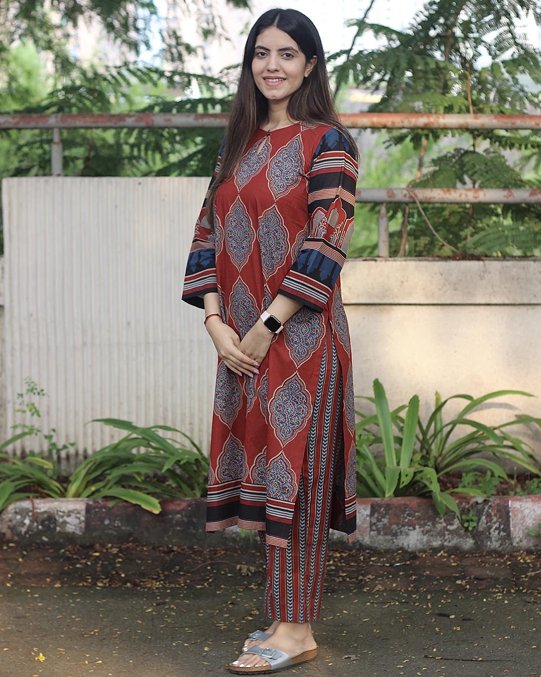 Royal Red Handblock Cotton Kurta