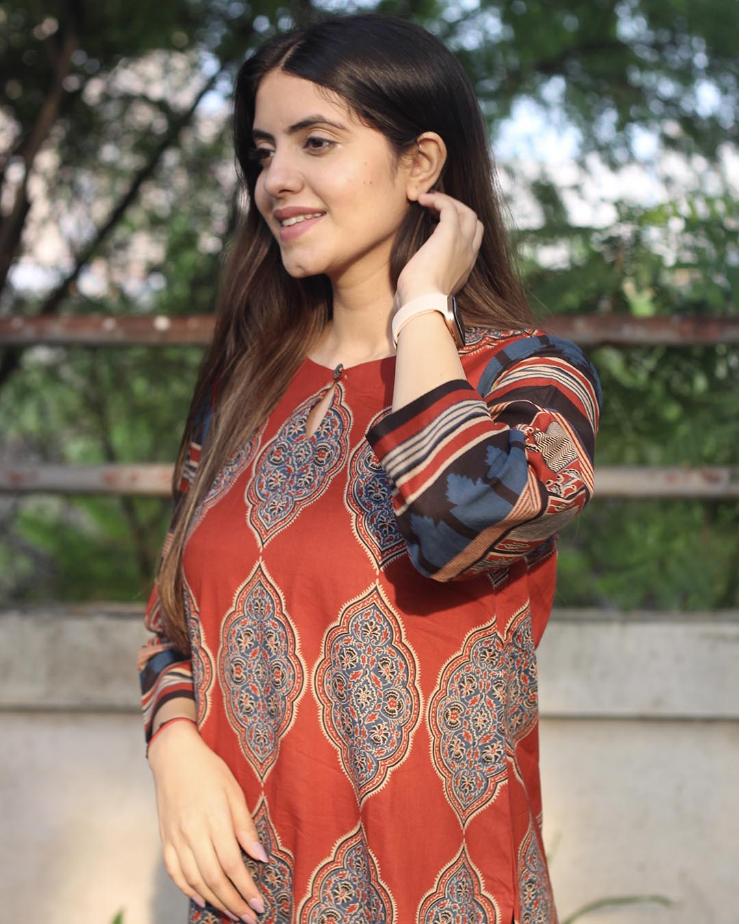 Royal Red Handblock Cotton Kurta