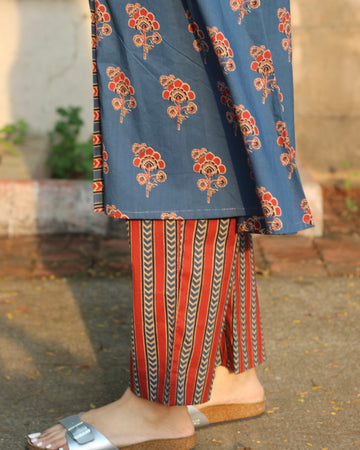 Red Ajrakh Striped Cotton Pants