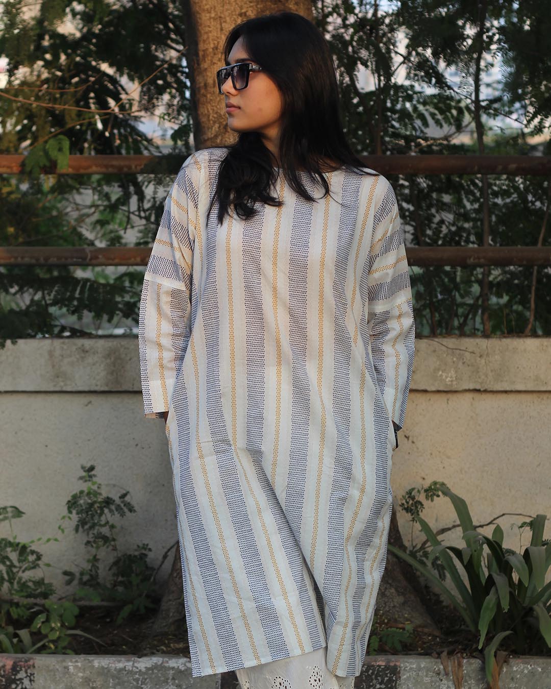 Premium Cotton Sun & Sky stripes Long Kurta