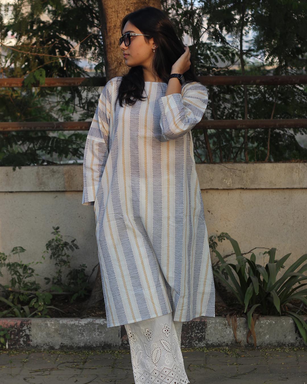 Premium Cotton Sun & Sky stripes Long Kurta