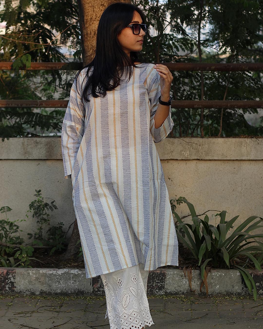 Premium Cotton Sun & Sky stripes Long Kurta