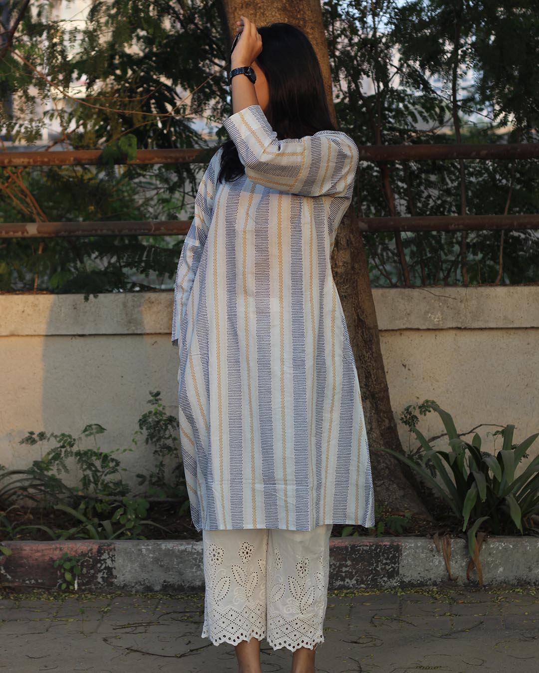Premium Cotton Sun & Sky stripes Long Kurta