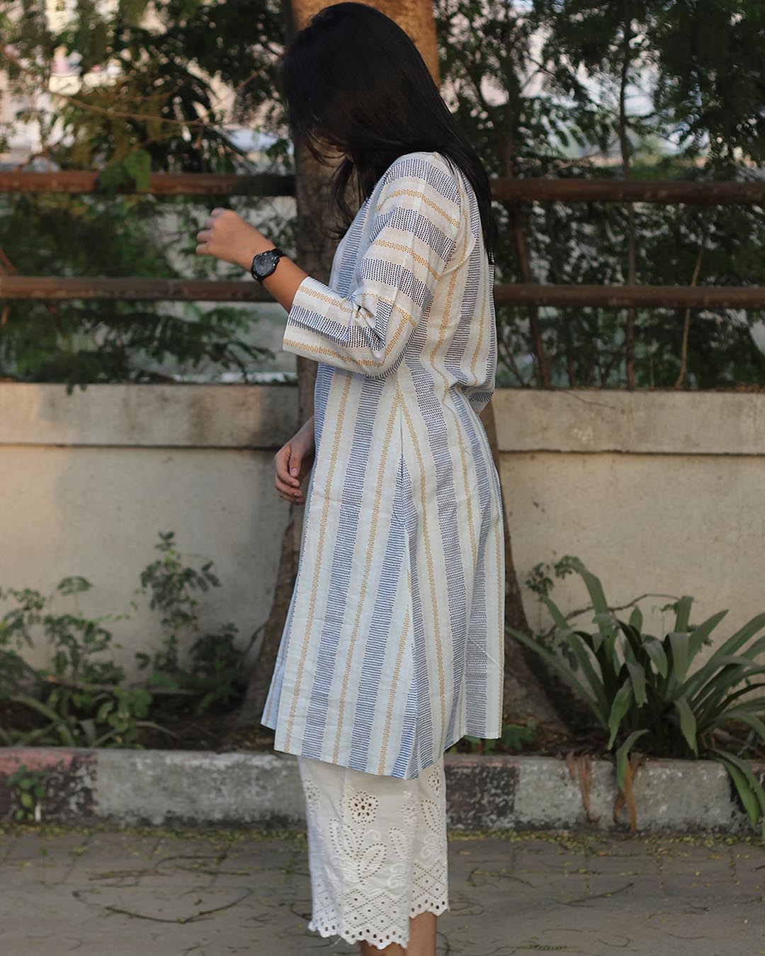 Premium Cotton Sun & Sky stripes Long Kurta