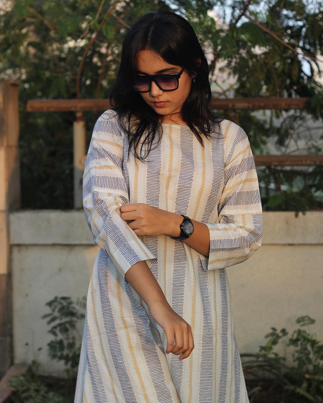 Premium Cotton Sun & Sky stripes Long Kurta