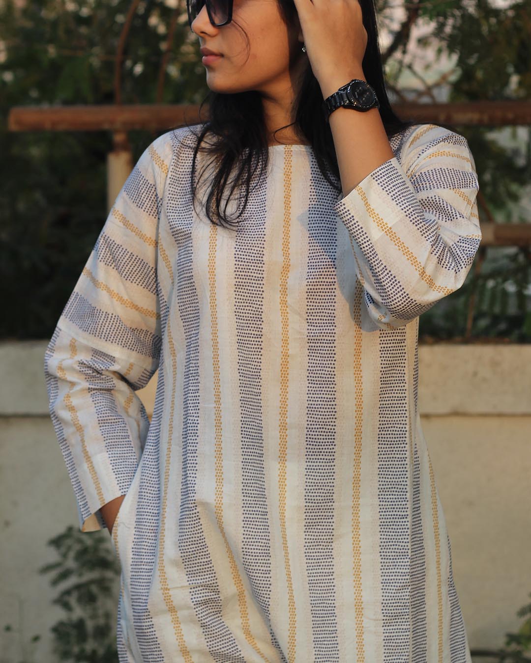 Premium Cotton Sun & Sky stripes Long Kurta