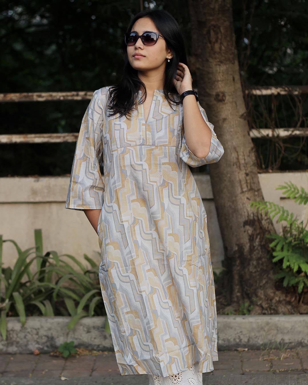 Premium cotton Abstract Printed Light Dusty Long Kurta