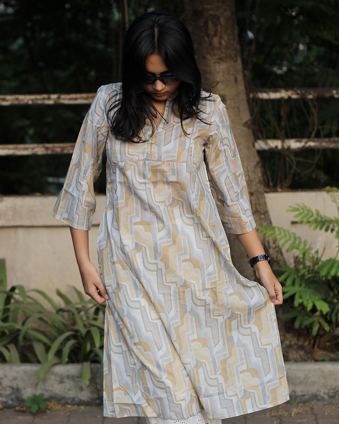 Premium cotton Abstract Printed Light Dusty Long Kurta