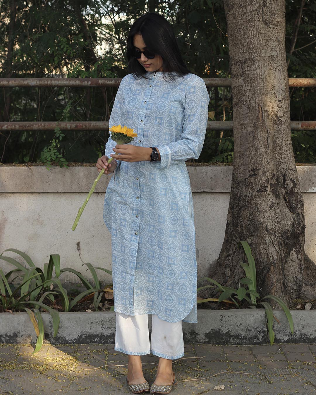 Blue Geometrical Kurta set in Premium cotton