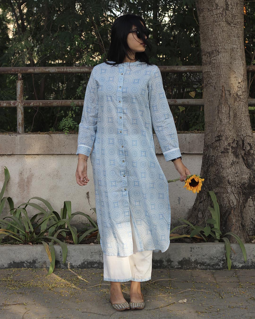 Blue Geometrical Kurta set in Premium cotton