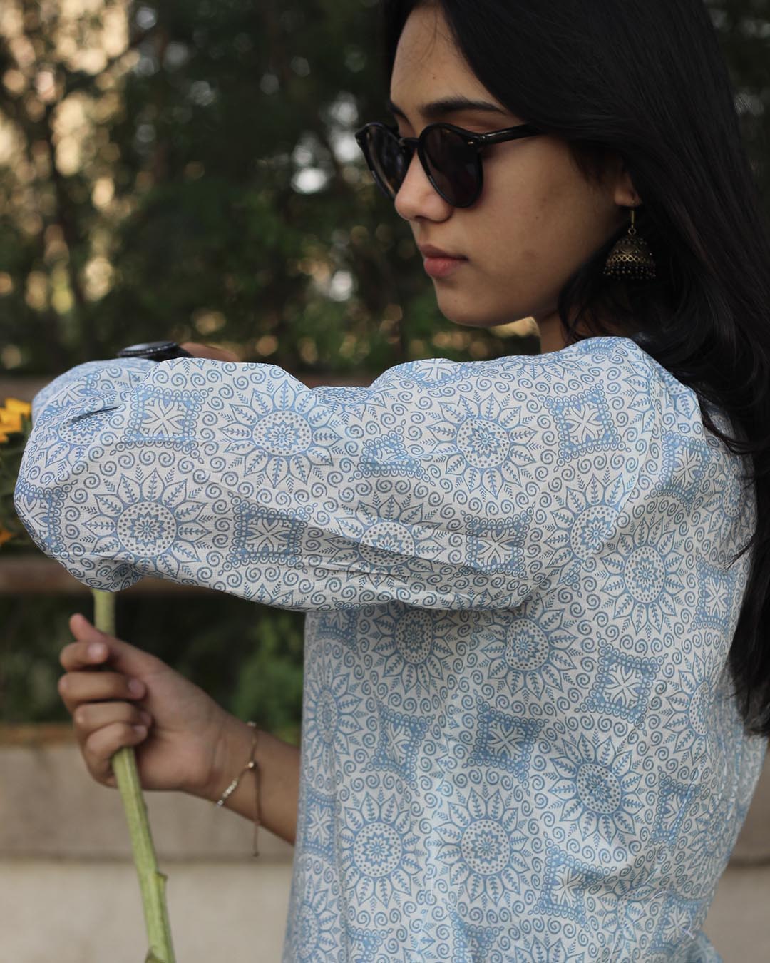 Blue Geometrical Kurta set in Premium cotton