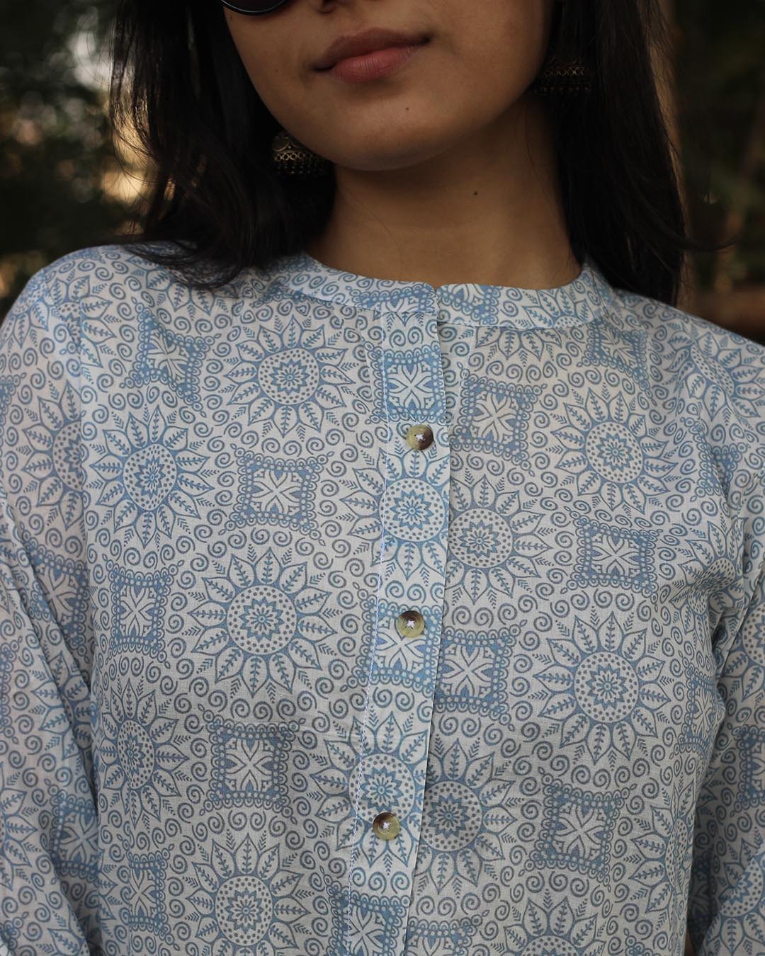 Blue Geometrical Kurta set in Premium cotton
