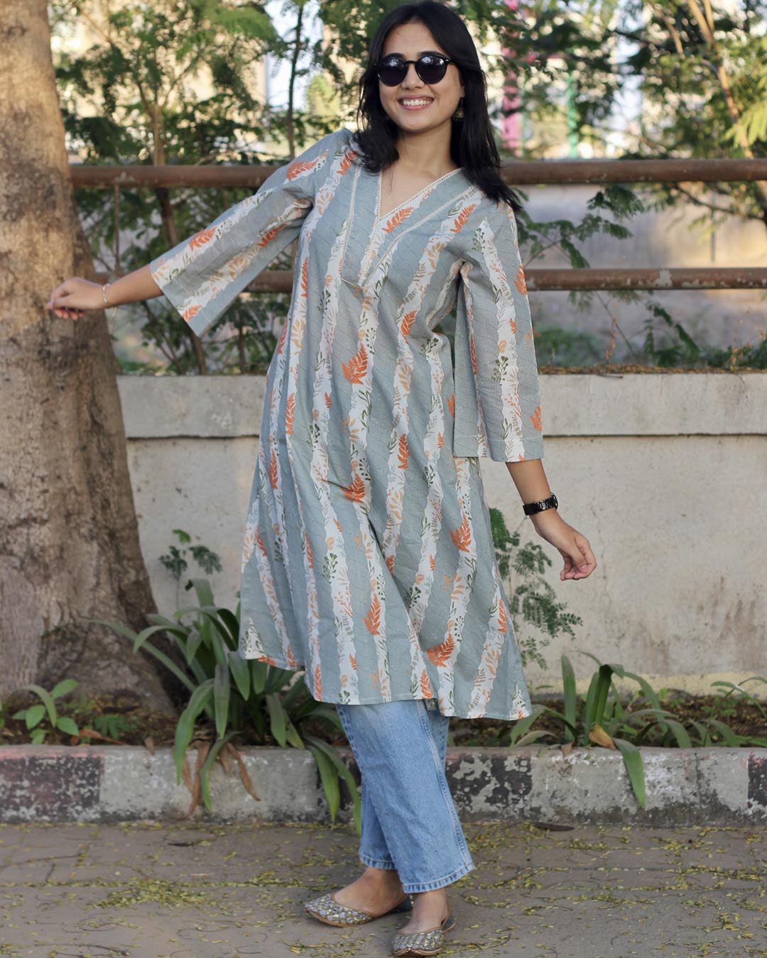 Orangewood stripes premium cotton Long Kurta