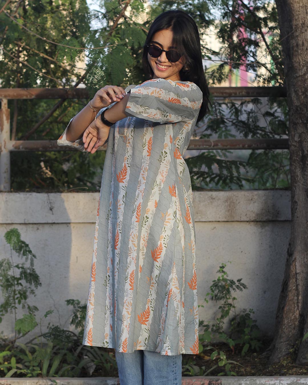 Orangewood stripes premium cotton Long Kurta