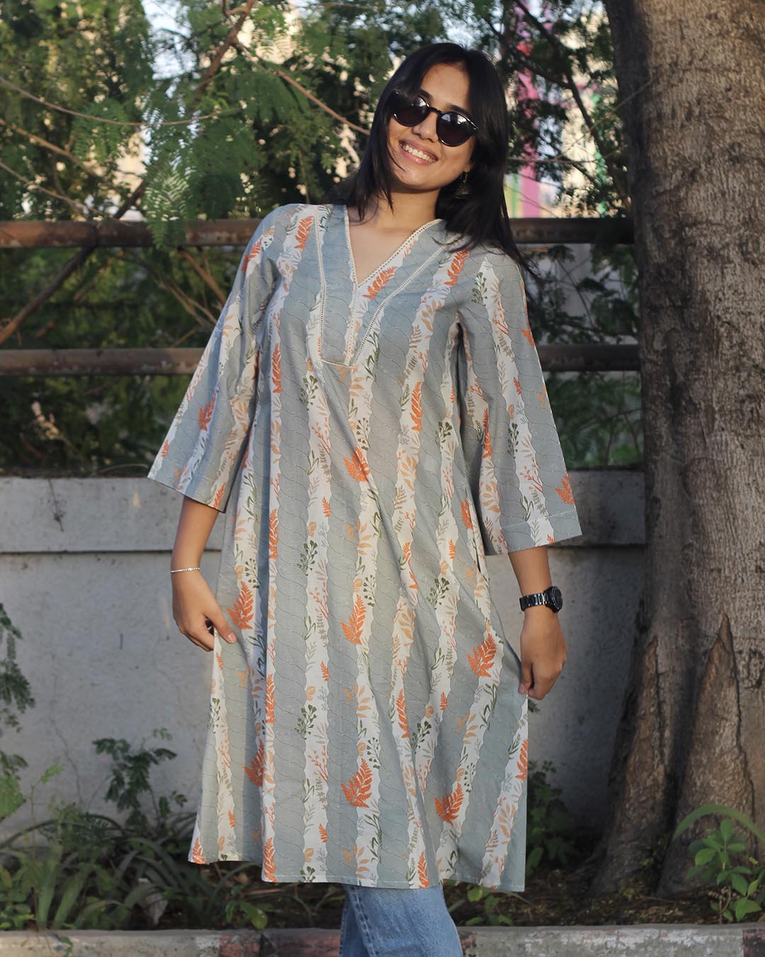 Orangewood stripes premium cotton Long Kurta