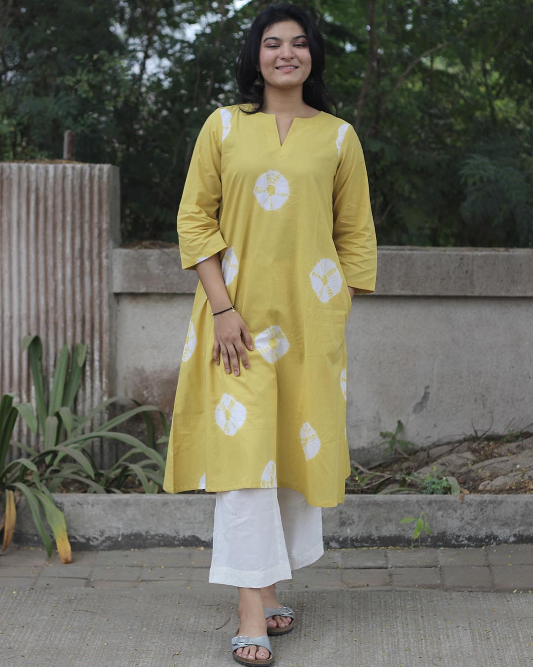 Tye-Dye Bandhani Pure Cotton Yellow Kurta