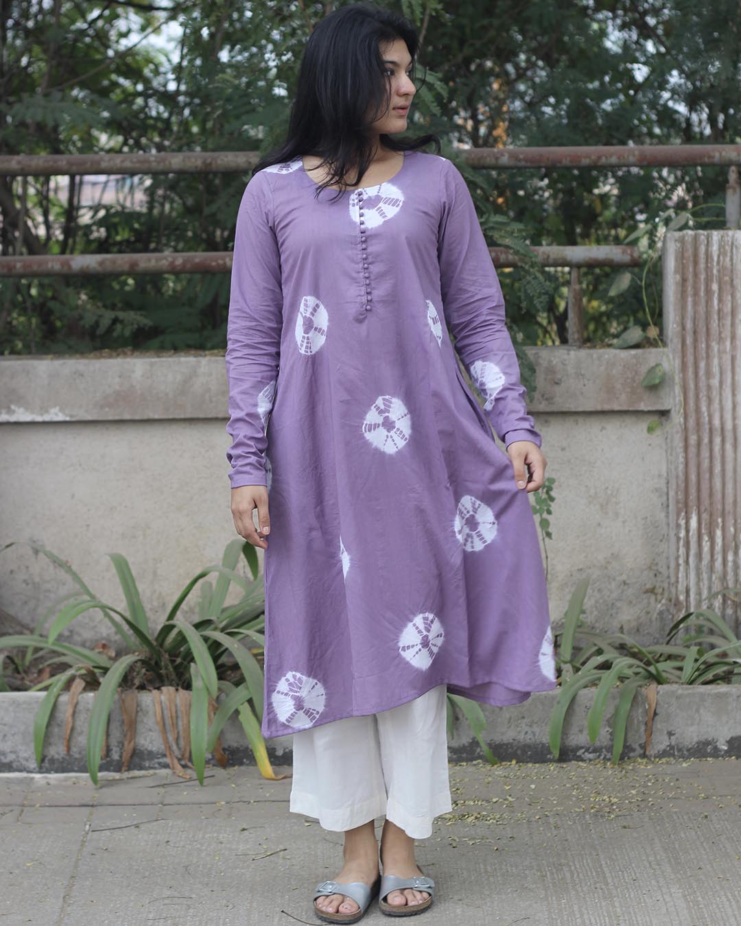 Tye-Dye Bandhani Pure Cotton Purple Kurta
