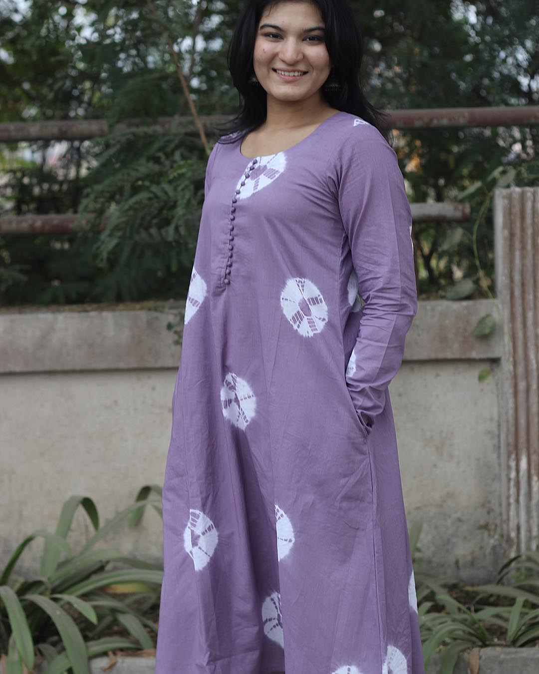 Tye-Dye Bandhani Pure Cotton Purple Kurta