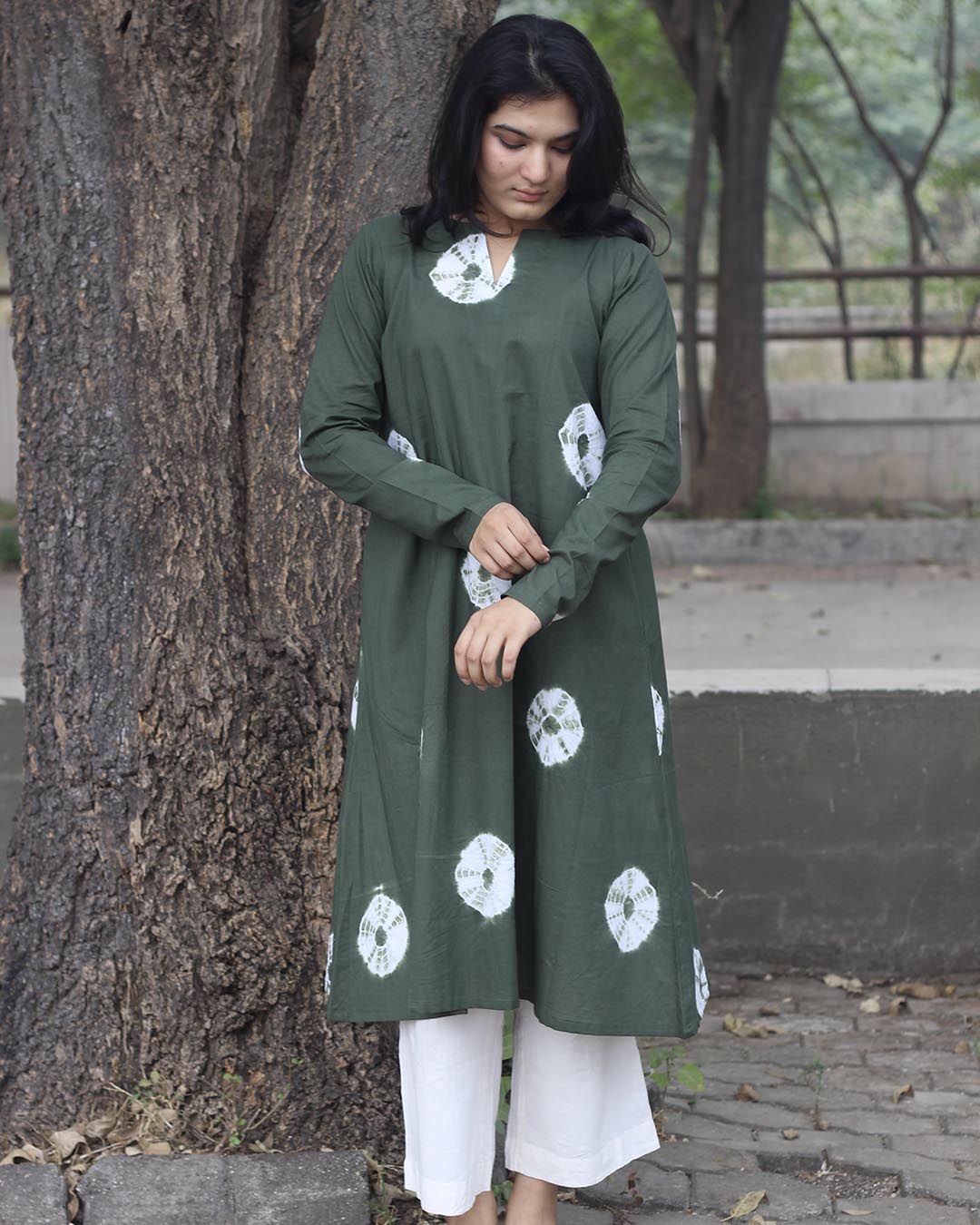 Tye-Dye Bandhani Pure Cotton Dark Green Kurta