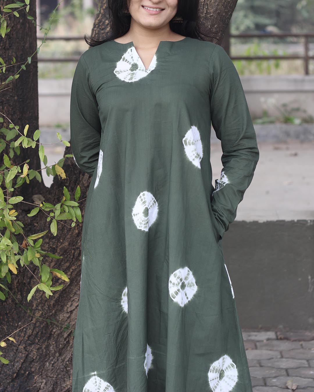 Tye-Dye Bandhani Pure Cotton Dark Green Kurta