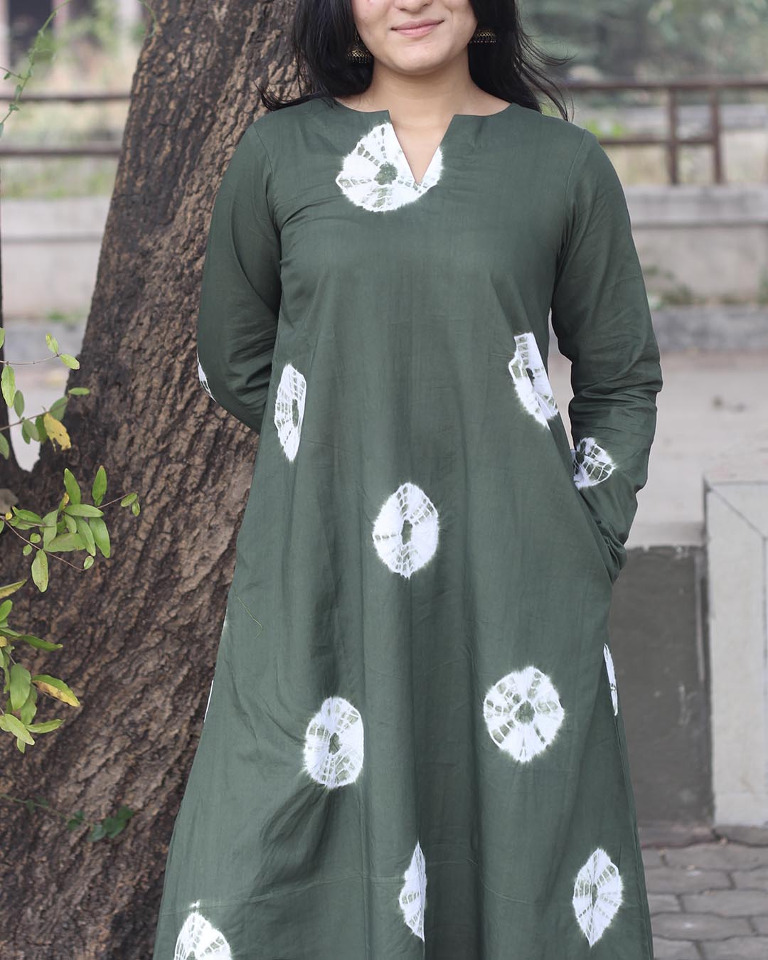 Tye-Dye Bandhani Pure Cotton Dark Green Kurta