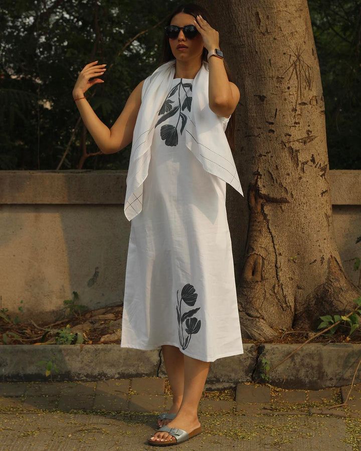Floral Grace Hand-Painted Long dress in Pure Cotton