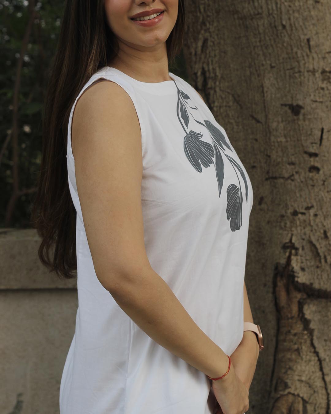 Floral Grace Hand-Painted Long dress in Pure Cotton