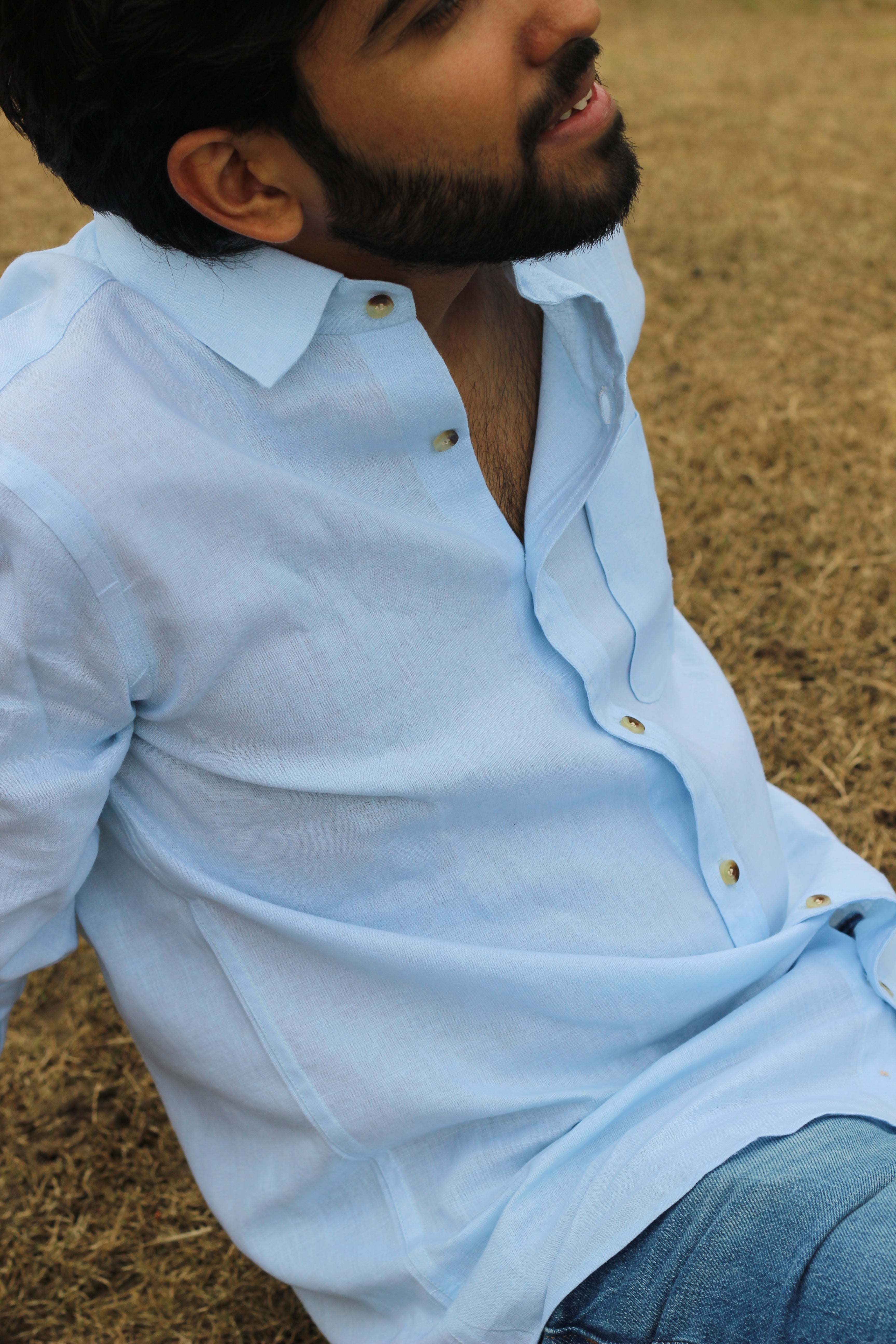 Sky blue Pure Linen full Sleeves Shirt for Men