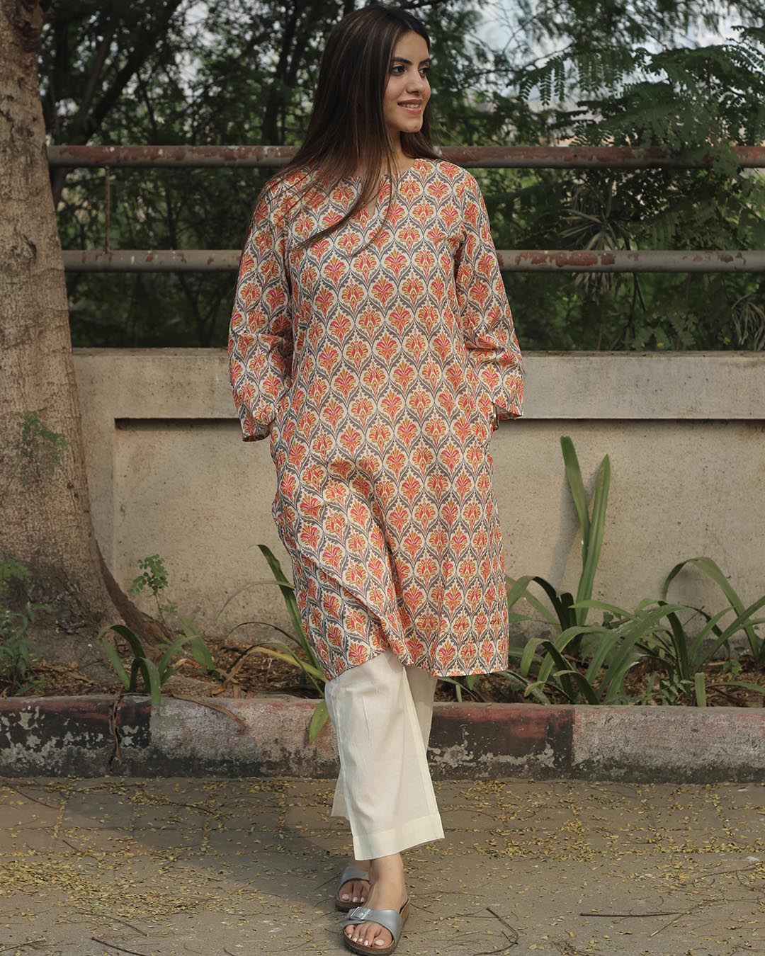 Ikkat Harmony Long Kurta in Premium cotton