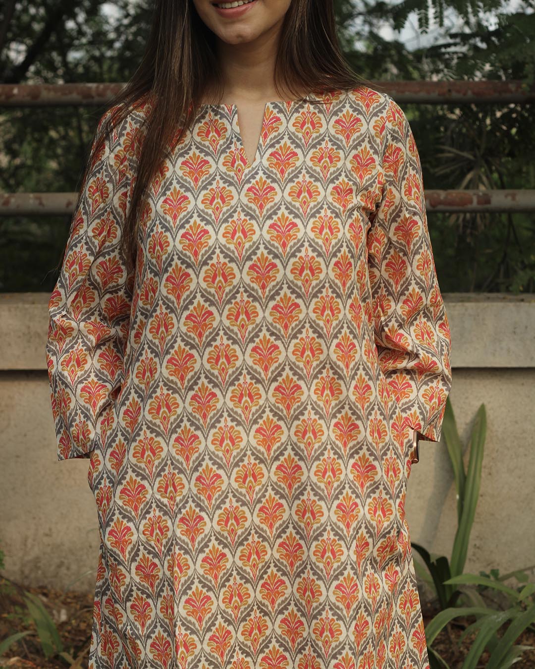 Ikkat Harmony Long Kurta in Premium cotton