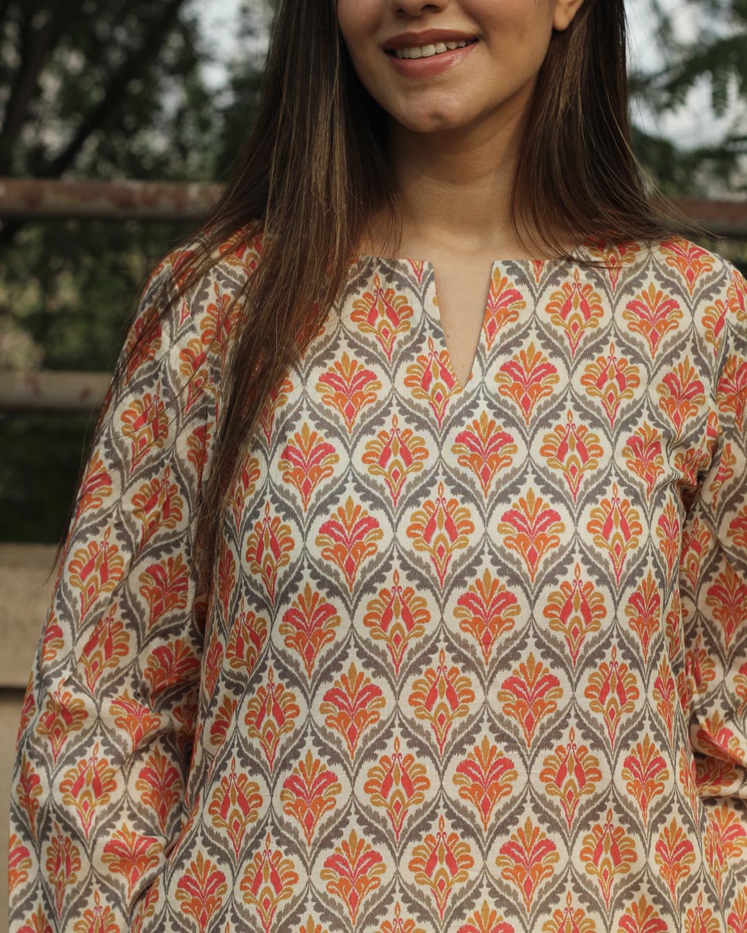 Ikkat Harmony Long Kurta in Premium cotton
