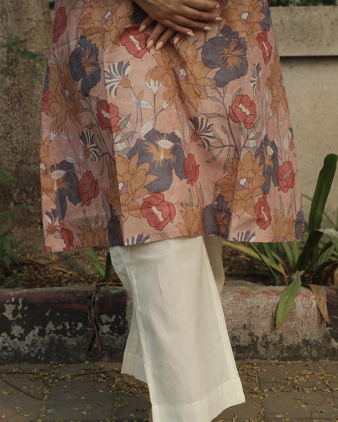 Dusty Bloom A-Line Long Kurta in Premium cotton