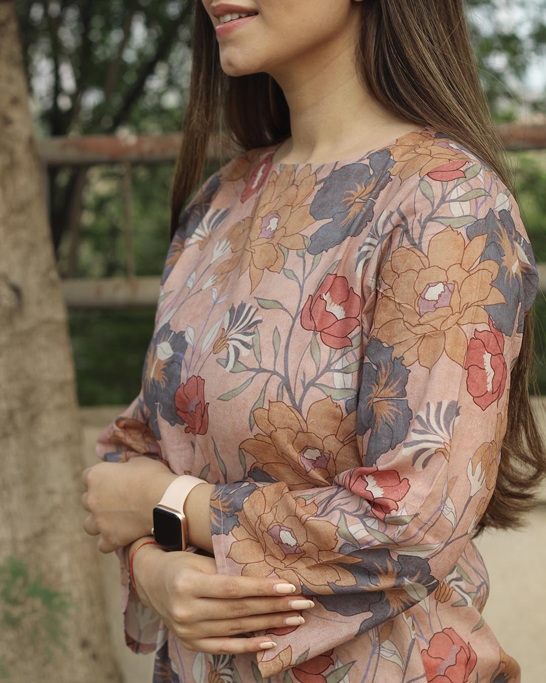 Dusty Bloom A-Line Long Kurta in Premium cotton