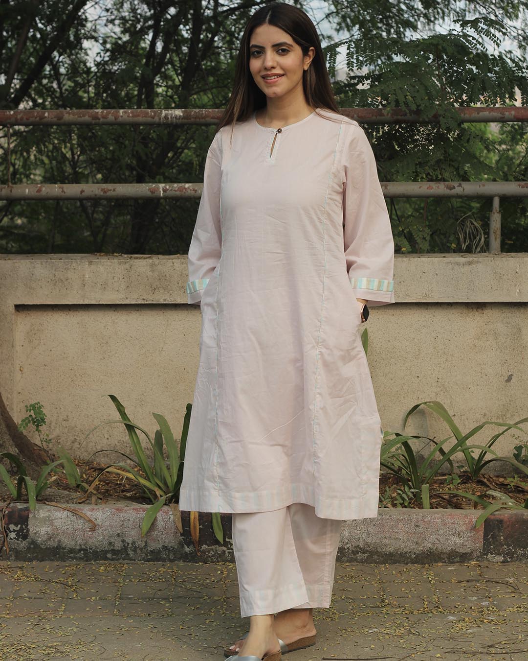 Subtle Pink Premium Cotton Kurta Pant Set