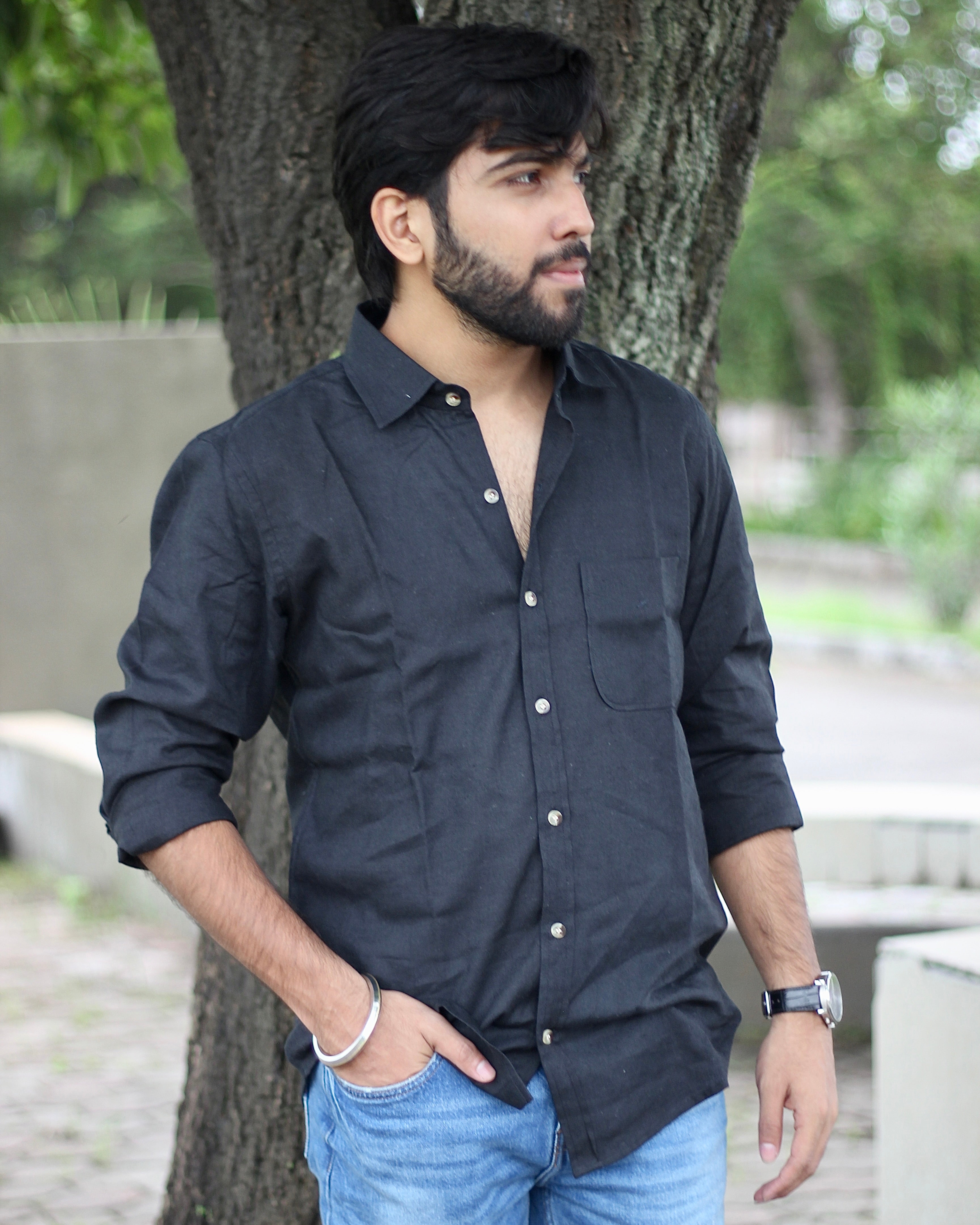 Black Pure Linen full Sleeves Shirt for Men