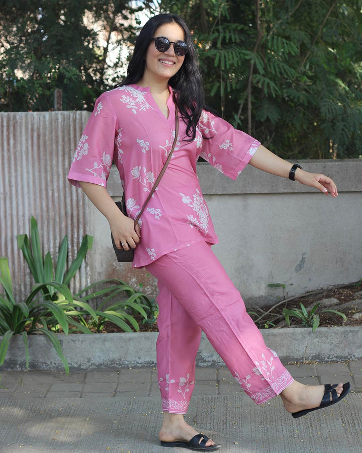 Blush  bloom Pure cotton silk co-ord set