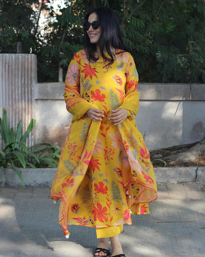 Sunkissed – Yellow Pure Organza Floral Suit Set