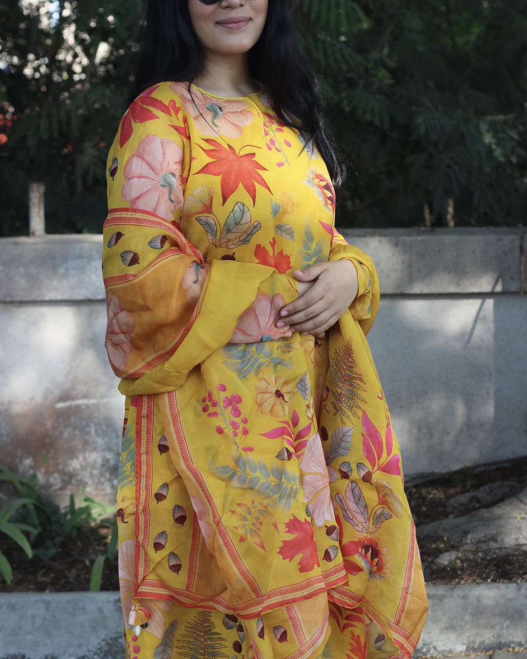 Sunkissed – Yellow Pure Organza Floral Suit Set